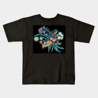 Boho Fantasy Floral Bouquet - Colorful Flowers on Black Kids T-Shirt